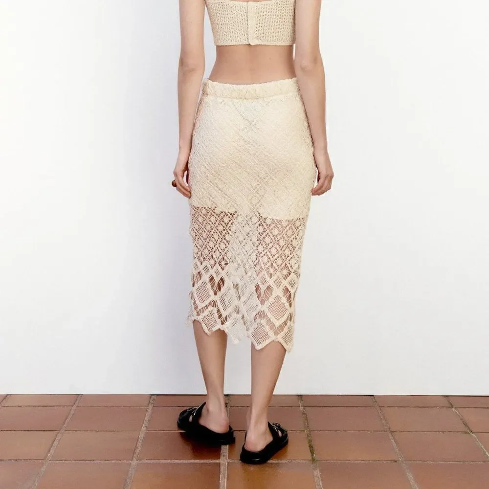 ZARA CROCHET STRAIGHT SKIRT ECRU - Picture 5 of 9